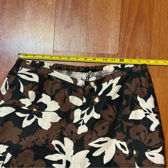 Cali Cali 100% Linen Cargo Wide Leg Style Floral Crop Pants Brown Multi Size M - Picture 7 of 10